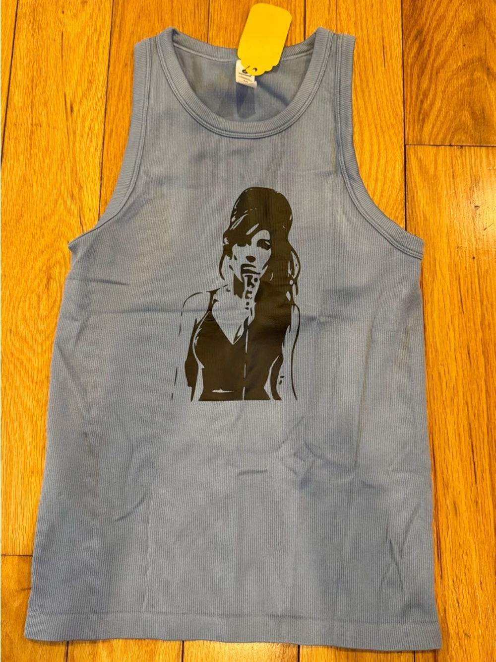 Blue Ribbed Tank Top with Amy Winehouse Graphic